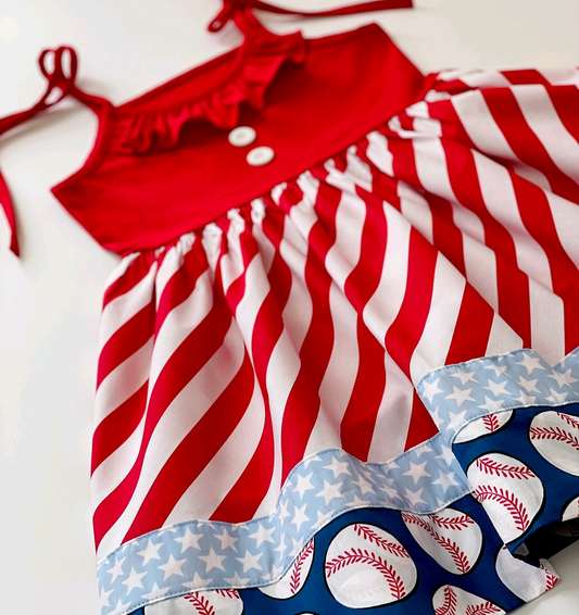 Straps stars stripe baseball baby girls dresses