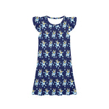 Flutter sleeves blue dog kids girls dresses