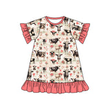 Short sleeves cows floral ruffle baby girls night dress