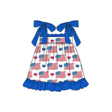 Blue straps heart flag kids girls 4th of july dresses