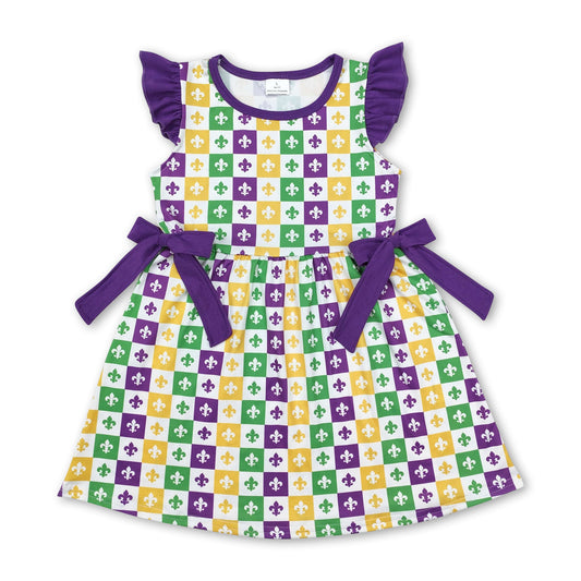 Purple flutter sleeves bow baby girls Mardi Gras dress