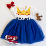 Short sleeves cow print blue tulle kids girls dresses