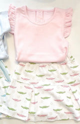 Flutter sleeves pink top crocodile skirt girls clothing set