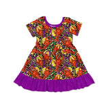 Short sleeves leopard crawfish ruffle girls Mardi Gras dress