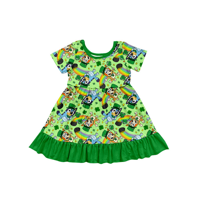 Short sleeves dog rainbow baby girls St Patrick's dresses