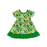 Short sleeves dog rainbow baby girls St Patrick's dresses