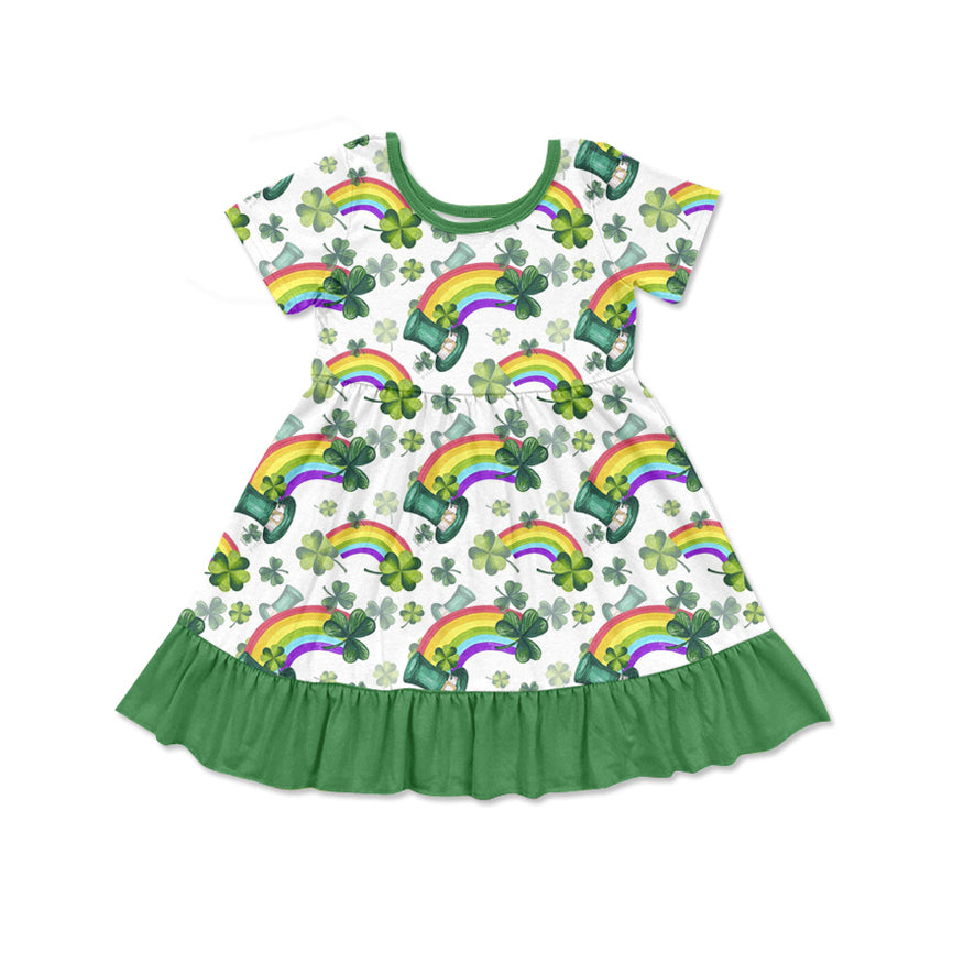 Short sleeves rainbow baby girls St Patrick's day dresses