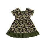 Short sleeves camo olive ruffle baby girls dresses