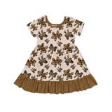 Short sleeves camo bow ruffle baby girls dresses