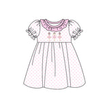 Short sleeves pink polka dots dance baby girls dresses