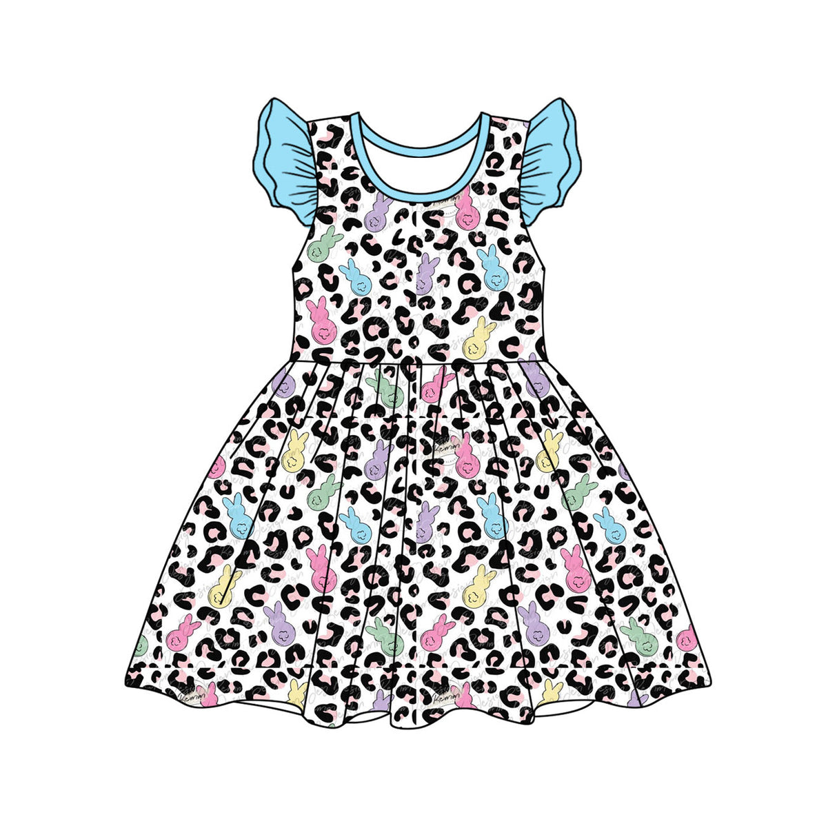 Flutter sleeves leopard bunny baby girls Easter dresses