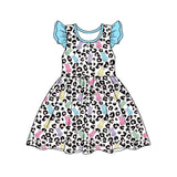 Flutter sleeves leopard bunny baby girls Easter dresses