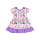 Short sleeves ruffle boots smile floral singer girls dresses