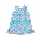 Sleeveless pockets watercolor print baby girls summer dress