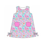 Sleeveless pink pockets watercolor floral baby girls dress