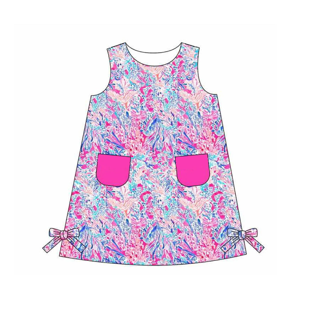 Sleeveless hot pink pockets watercolor baby girls dress