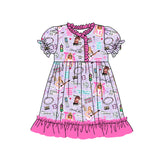 Short sleeves pink ruffle guitar singer girls night dress