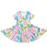Short sleeves colorful bunny baby girls Easter dresses