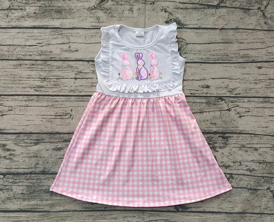 White ruffle bunny plaid baby girls Easter dresses