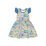 Blue flutter sleeves floral baby girls spring summer dress