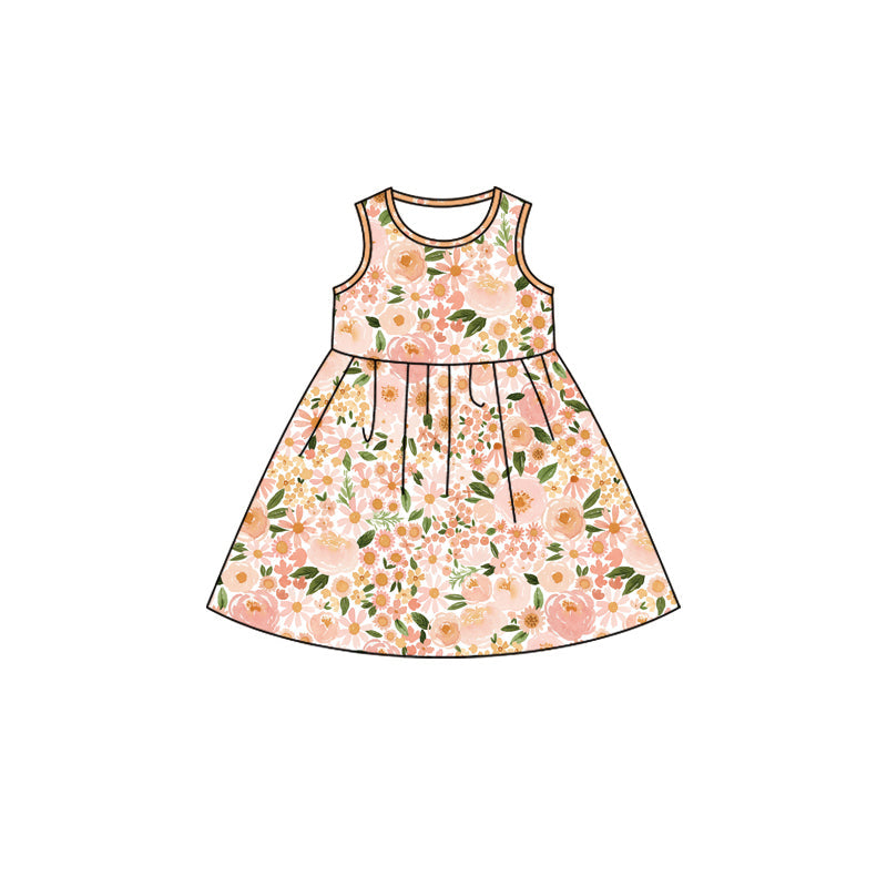 Sleeveless floral baby girls spring summer dresses