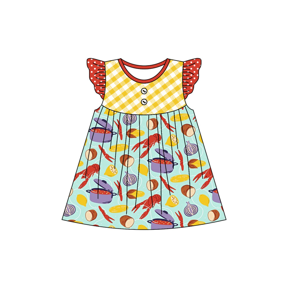 Flutter sleeves crawfish lemon baby girls dresses