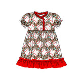 Short sleeves leopard baseball baby girls night dresses