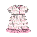 Short sleeves pink bow floral ruffle baby girls night dress