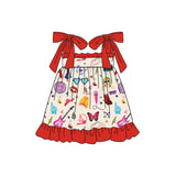 Red straps ruffle guitar butterfly floral singer girls dresses