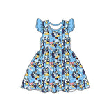 Flutter sleeves blue dog baby girls dresses
