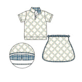 Short sleeves floral pullover plaid skirt girls clothes