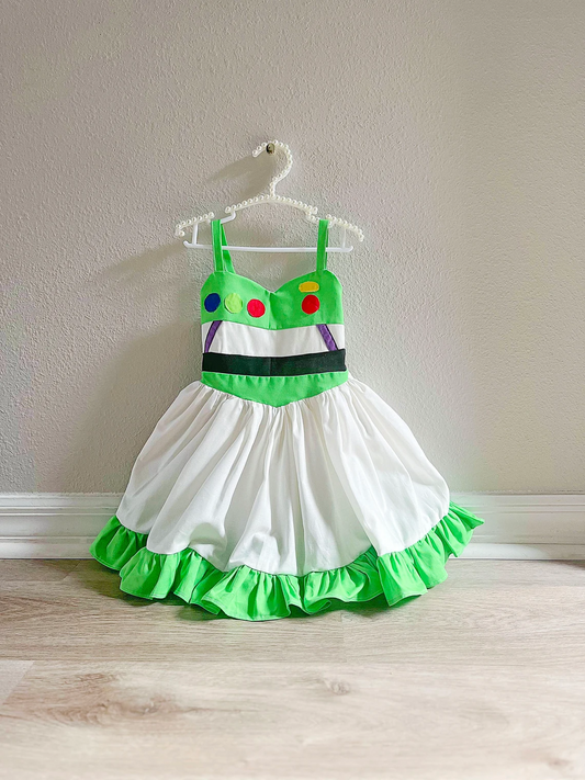 Straps green white ruffle toy baby girls summer dresses