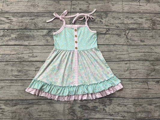 Straps mint floral ruffle baby girls summer dresses