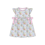 Flutter sleeves pink bow floral baby girls spring summer dress