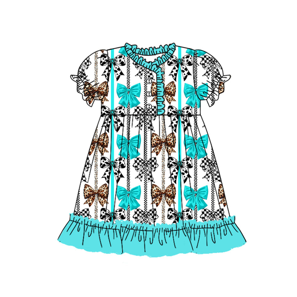Short sleeves leopard cow print bow baby girls night dress