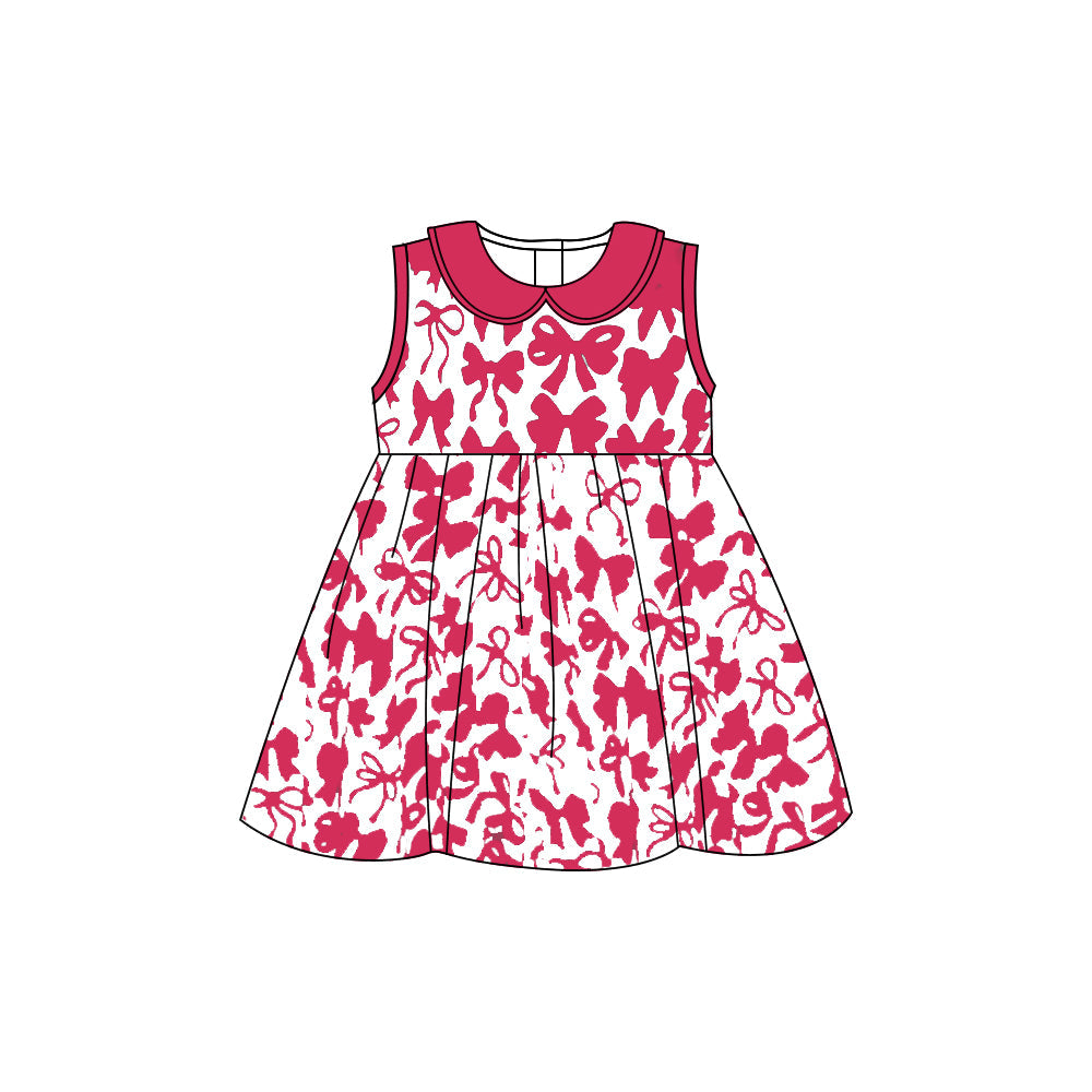 Sleeveless pink bow baby girls summer dresses