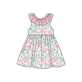 Sleeveless pink ruffle bunny floral baby girls Easter dress