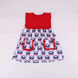 Red ruffles stars stripe crab pockets girls 4th of july dresses
