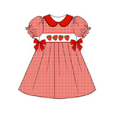 Short sleeves red plaid strawberry baby girls dresses