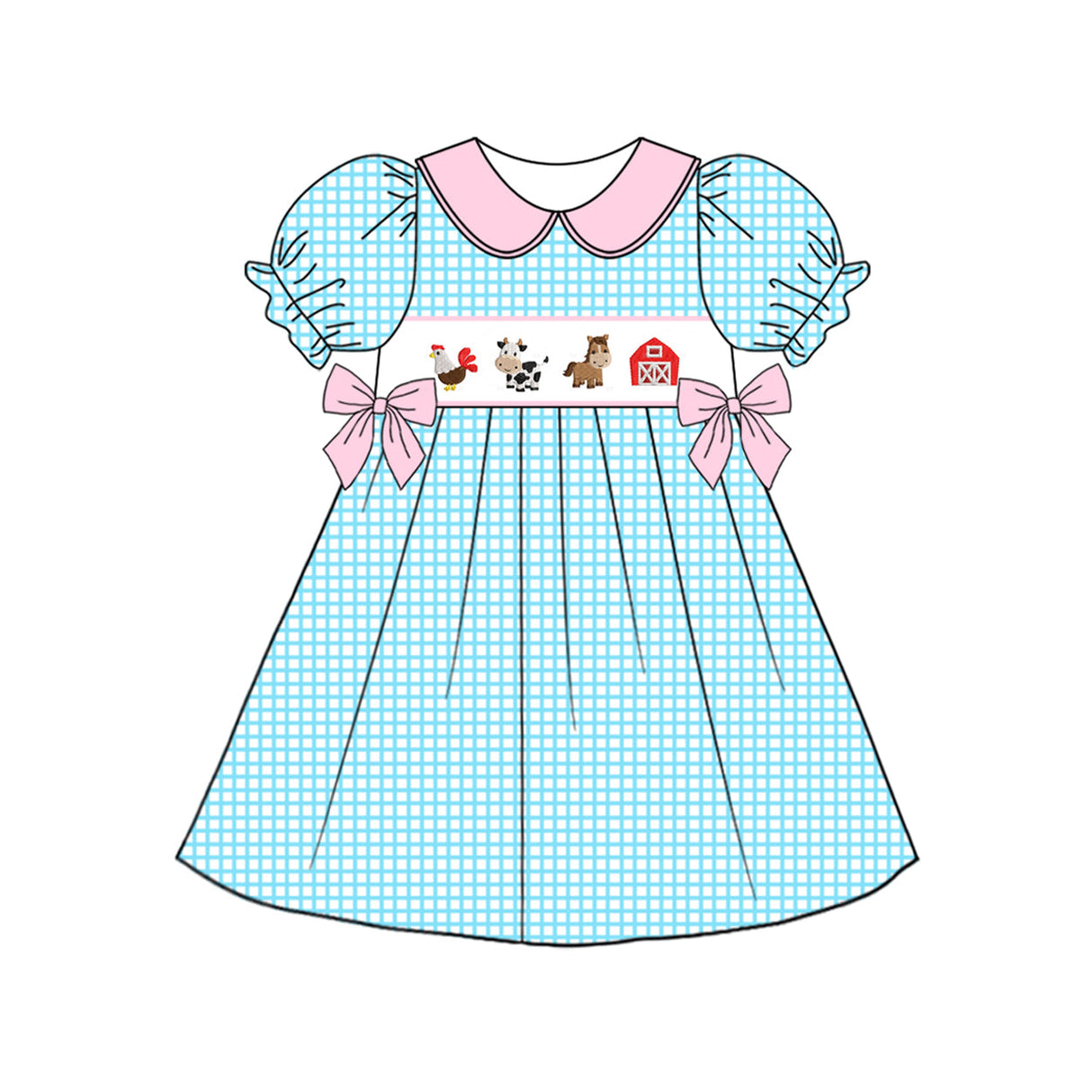 Plaid chicken cow horse farm kids girls dresses