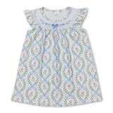 Light blue bow floral baby girls spring summer dress