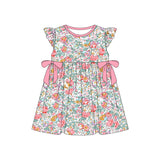 Peach bow flutter sleeves floral baby girls summer dress