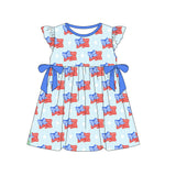 Flutter sleeves stars bow flag girls 4th of july dresses