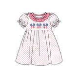 Short sleeves polka dots stars stripe bow girls 4th of july dress