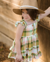 Flutter sleeves green pink plaid baby girls summer dress