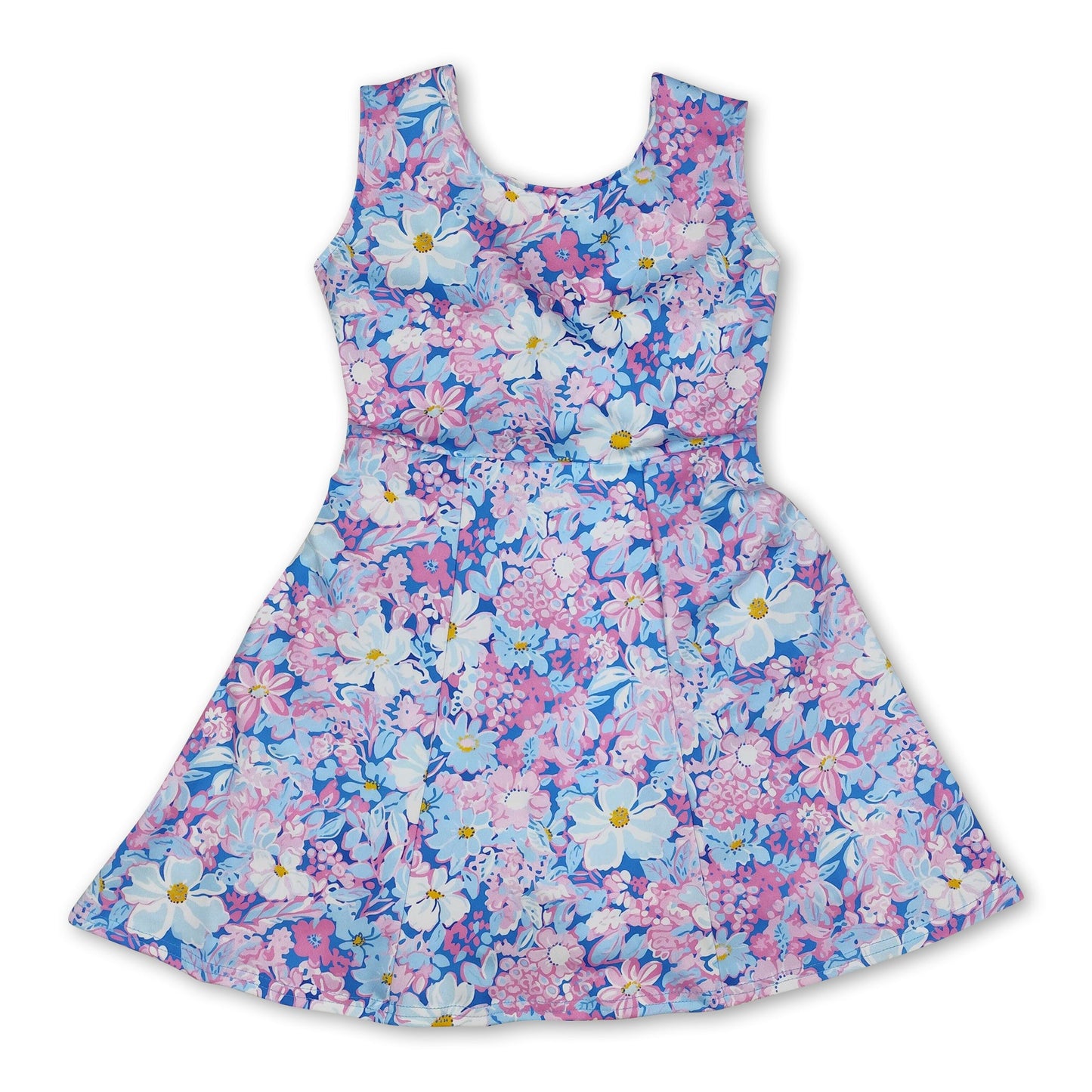 Sleeveless blue pink floral baby girls athletic dresses