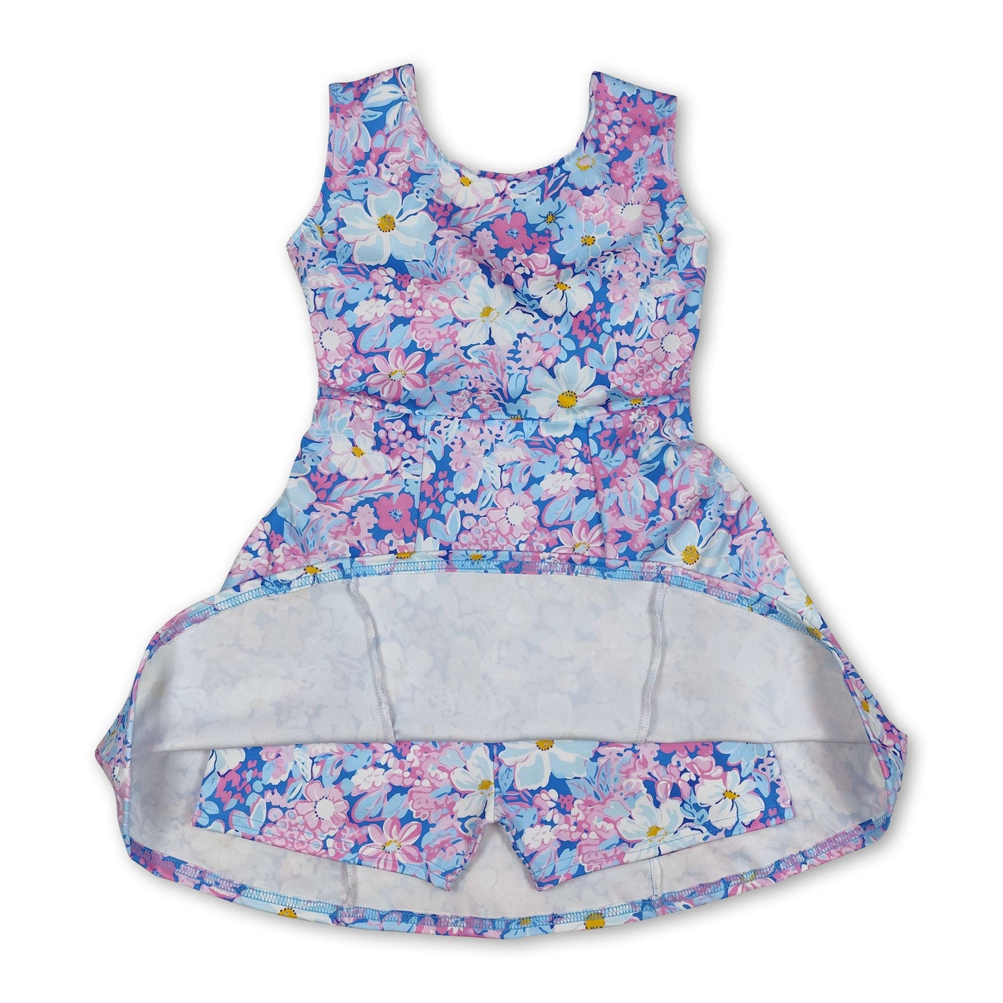 Sleeveless blue pink floral baby girls athletic dresses