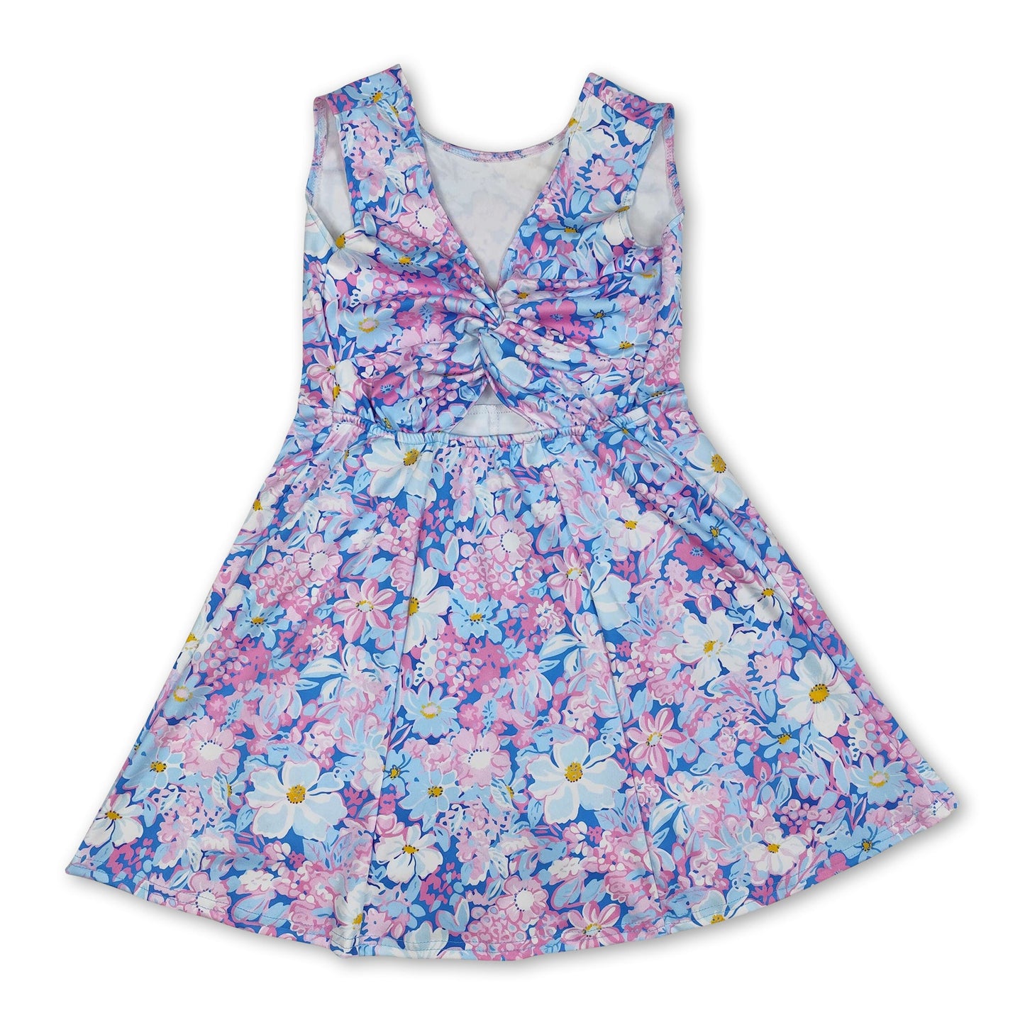 Sleeveless blue pink floral baby girls athletic dresses