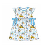 Flutter sleeves pencil rainbow dog girls back to school dress