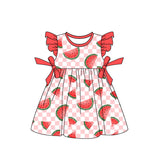 Flutter sleeves plaid watermelon girls summer dresses